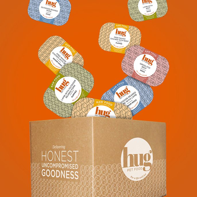 hug cartons falling into a box