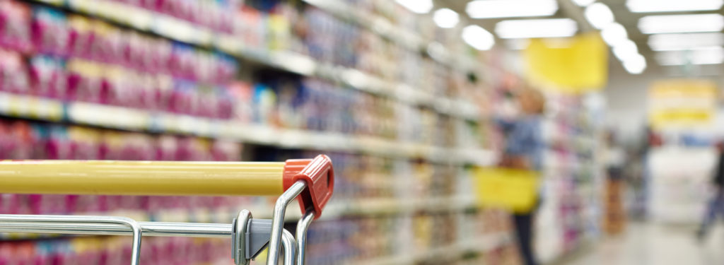 Pet food aisle in a supermarket